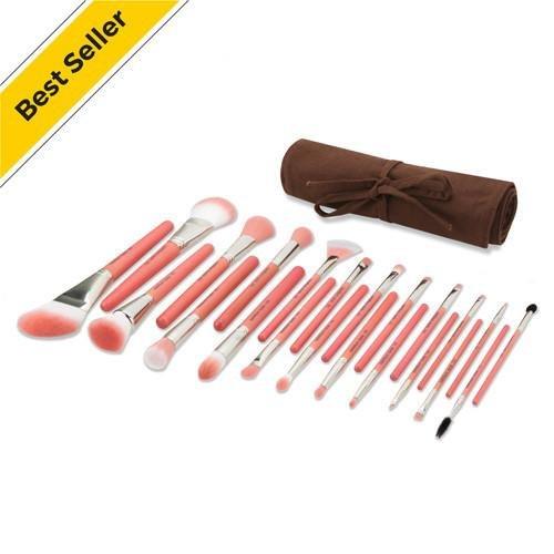 PINK BAMBU DELUXE 22PC. BRUSH SET WITH ROLL-UP POUCH