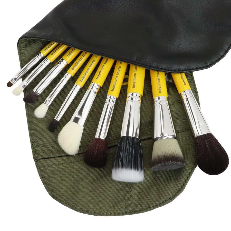 TRAVEL MINERAL 10PC. BRUSH SET WITH ROLL-UP POUCH