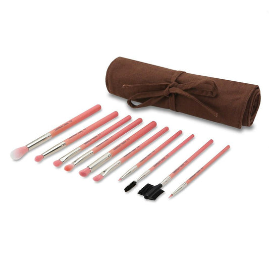PINK BAMBU EYES ONLY 10PC. BRUSH SET WITH ROLL-UP POUCH
